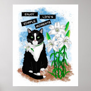 Tuxedo Kat en Lelies   Inspirerend prijsopgave Poster