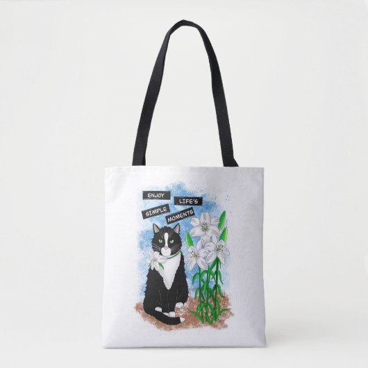 Tuxedo Kat en Lelies | Inspirerend prijsopgave Tote Bag (Voorkant)