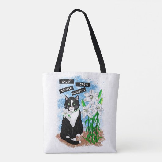 Tuxedo Kat en Lelies | Inspirerend prijsopgave Tote Bag (Achterkant)