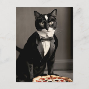 Tuxedo kat en pizza briefkaart