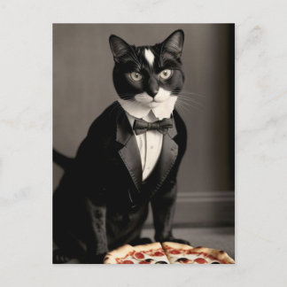 Tuxedo kat en pizza briefkaart