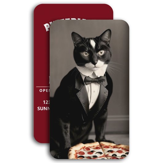 Tuxedo kat en pizza visitekaartje