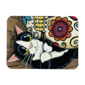Tuxedo kat en suiker schedel illustratie magneet (Horizontaal)