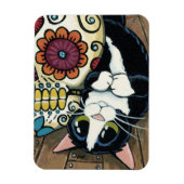 Tuxedo kat en suiker schedel illustratie magneet (Verticaal)