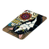 Tuxedo kat en suiker schedel illustratie magneet (Linkerzijde)