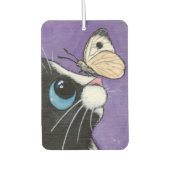 Tuxedo Kat en Witte Vlinder Illustratie Luchtverfrisser (Voorkant)