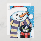 Tuxedo kat en wortel neus sneeuwman schilderij feestdagenkaart (Voorkant / Achterkant)