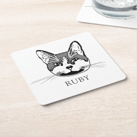 Tuxedo kat gepersonaliseerde hand tekening kartonnen onderzetters (Schuin)