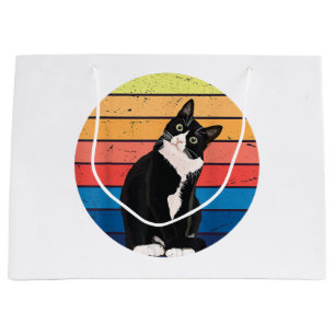 Tuxedo Kat Geschenk Retro Kleuren voor Dierenliefh Groot Cadeauzakje