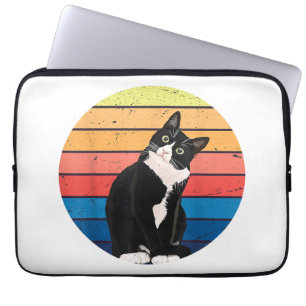 Tuxedo Kat Geschenk Retro Kleuren voor Dierenliefh Laptop Sleeve