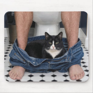 Tuxedo Kat Grappig Badkamermoment Muismat