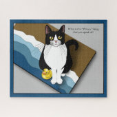 Tuxedo Kat Grappige Badkamer Privacy Blauw Legpuzzel (Horizontaal)