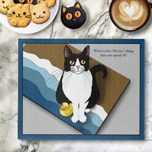 Tuxedo Kat Grappige Badkamer Privacy Blauw Legpuzzel