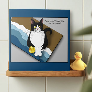 Tuxedo Kat Grappige Badkamer Privacy Blauw Tegeltje