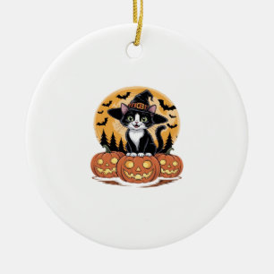 Tuxedo Kat Halloween Heks Mooie Pompoenen Essentie Keramisch Ornament
