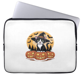 Tuxedo Kat Halloween Heks Schattige Pompoenen Esse Laptop Sleeve