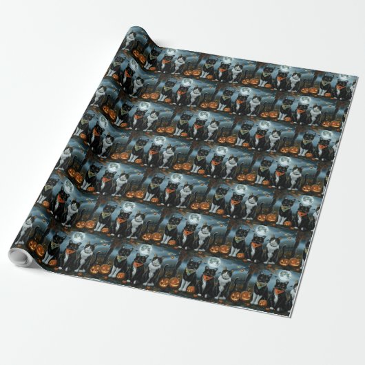 Tuxedo Kat Halloween Spoken Cadeaupapier (Uitgerold)