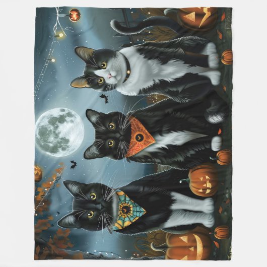 Tuxedo Kat Halloween Spoken Fleece Deken (Voorkant)