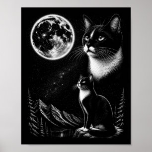 Tuxedo Kat Huilend Naar De Maan 90s Retro Poster