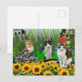 Tuxedo Kat in Bloementuin / Collage Kunst Briefkaart (Voorkant / Achterkant)