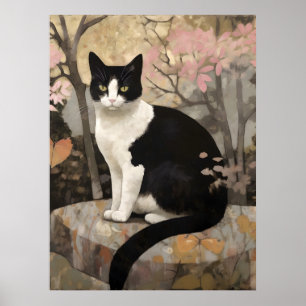 Tuxedo Kat in een Tuin Poster