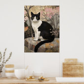 Tuxedo Kat in een Tuin Poster (Keuken)