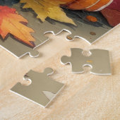 Tuxedo Kat in herfstbladeren Thanksgiving Kunst Legpuzzel (Zijkant)