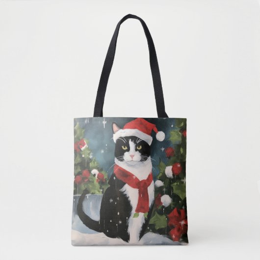 Tuxedo Kat in Kerstsneeuw Tote Bag (Voorkant)