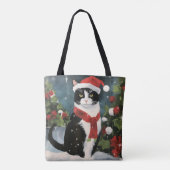 Tuxedo Kat in Kerstsneeuw Tote Bag (Achterkant)