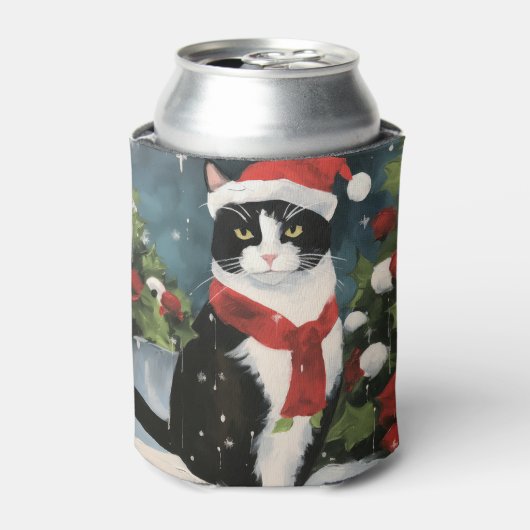 Tuxedo Kat in Sneeuw Kerstmis Blikjeskoeler (Blikje Voorkant)