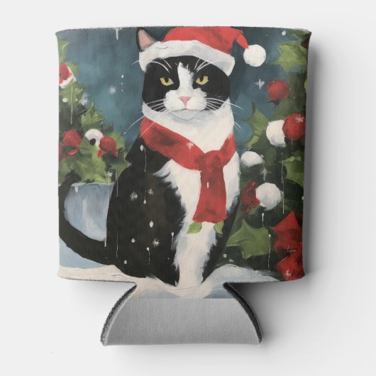 Tuxedo Kat in Sneeuw Kerstmis Blikjeskoeler (Voorkant)