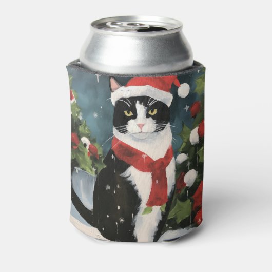 Tuxedo Kat in Sneeuw Kerstmis Blikjeskoeler (Blikje Achterkant)
