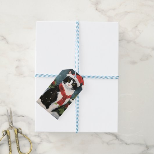 Tuxedo Kat in Sneeuw Kerstmis Cadeaulabel (Met Touw)