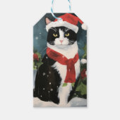 Tuxedo Kat in Sneeuw Kerstmis Cadeaulabel (Voorkant)