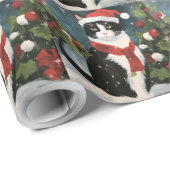 Tuxedo Kat in Sneeuw Kerstmis Cadeaupapier (Rol Hoek)