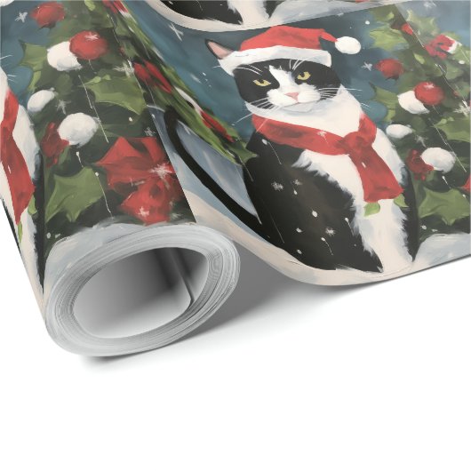 Tuxedo Kat in Sneeuw Kerstmis Cadeaupapier (Rol Hoek)