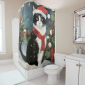Tuxedo Kat in Sneeuw Kerstmis Douchegordijn (In situ)