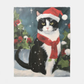 Tuxedo Kat in Sneeuw Kerstmis Fleece Deken (Voorkant)
