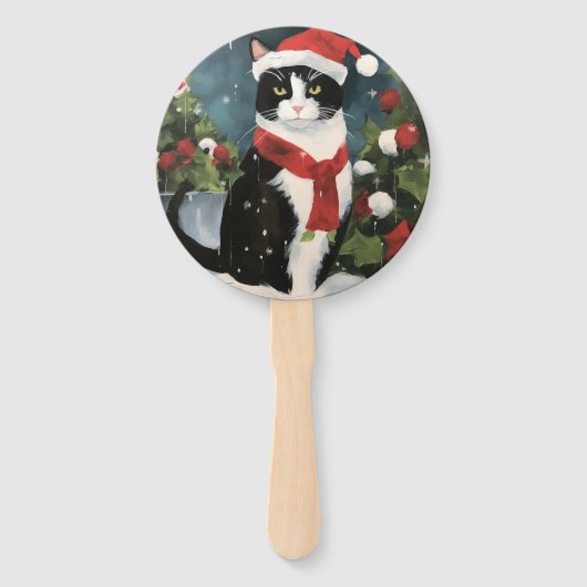 Tuxedo Kat in Sneeuw Kerstmis Handwaaier (Achterkant)