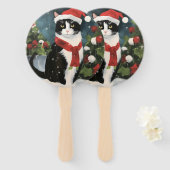 Tuxedo Kat in Sneeuw Kerstmis Handwaaier (Voorkant en achterkant)