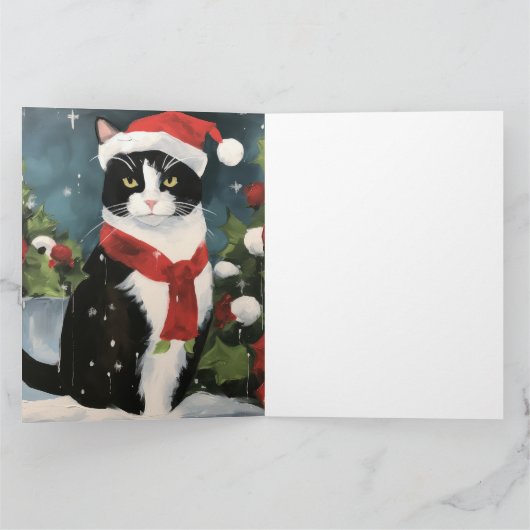 Tuxedo Kat in Sneeuw Kerstmis Kaart (Binnen)