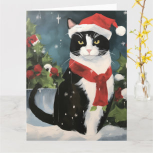 Tuxedo Kat in Sneeuw Kerstmis Kaart