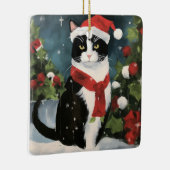Tuxedo Kat in Sneeuw Kerstmis Keramisch Ornament (Rechts)