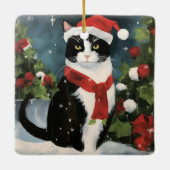 Tuxedo Kat in Sneeuw Kerstmis Keramisch Ornament (Achterkant)