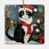 Tuxedo Kat in Sneeuw Kerstmis Keramisch Ornament (Voorkant)