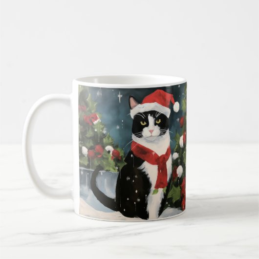 Tuxedo Kat in Sneeuw Kerstmis Koffiemok (Links)