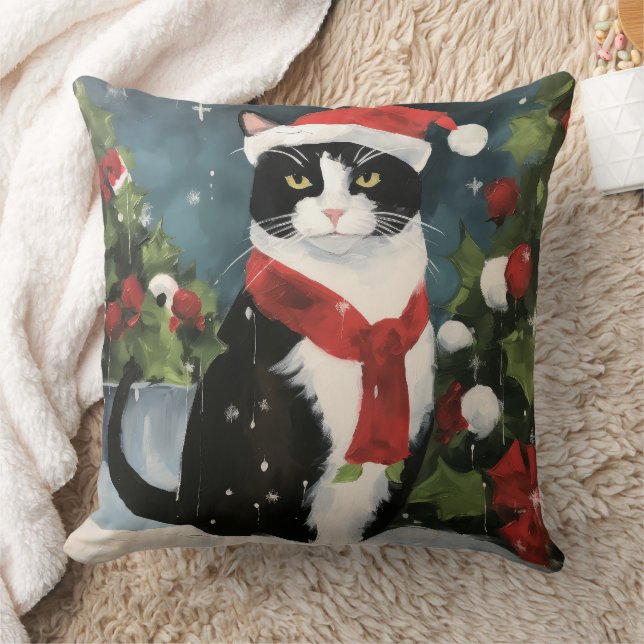 Tuxedo Kat in Sneeuw Kerstmis Kussen (Deken)
