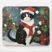 Tuxedo Kat in Sneeuw Kerstmis Muismat (Voorkant)