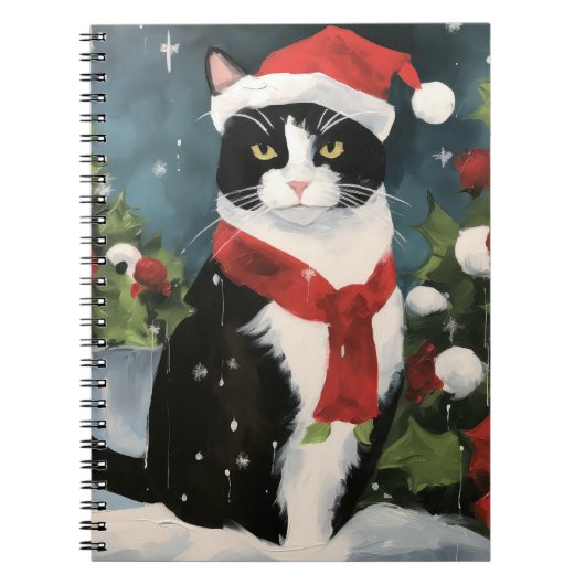 Tuxedo Kat in Sneeuw Kerstmis Notitieboek (Voorkant)