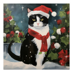 Tuxedo Kat in Sneeuw Kerstmis Perfect Poster